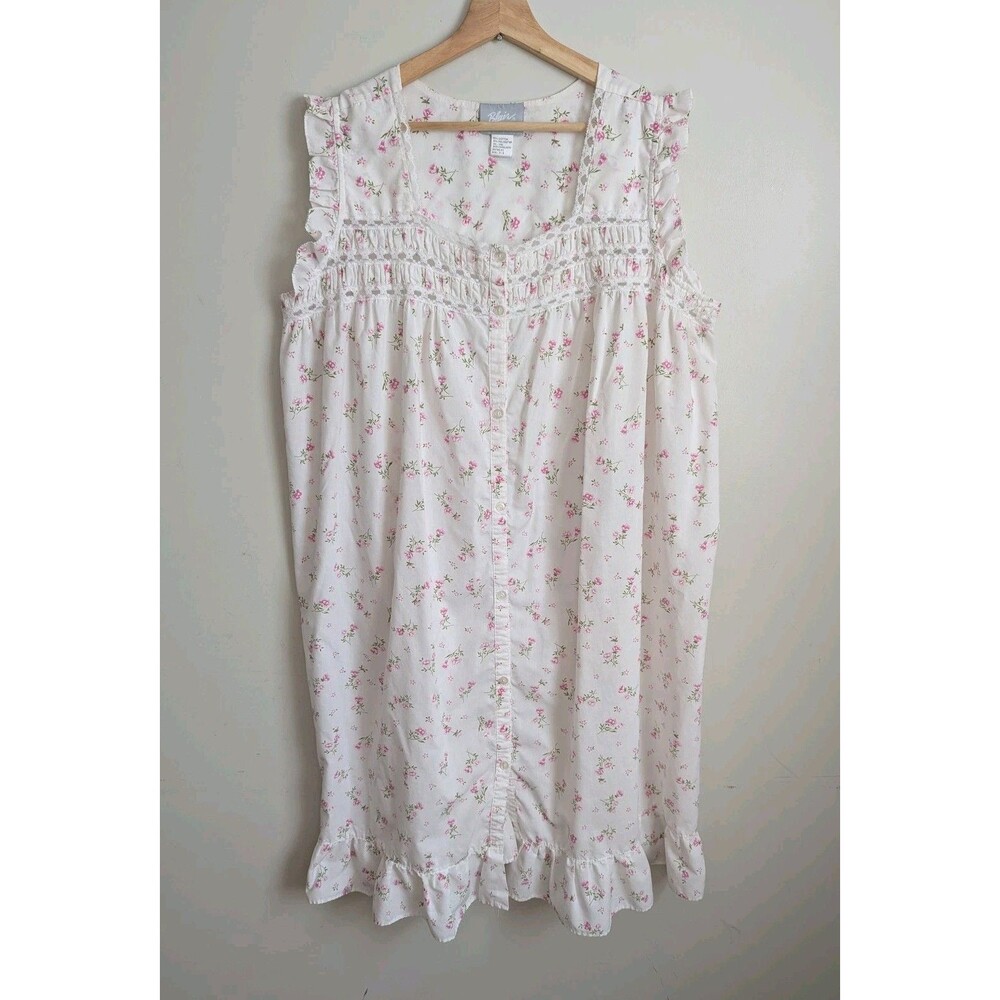 Vtg Blair Pink Floral Nightgown XL Ruffle Lace Cottagecore Prairie Cotton Blend